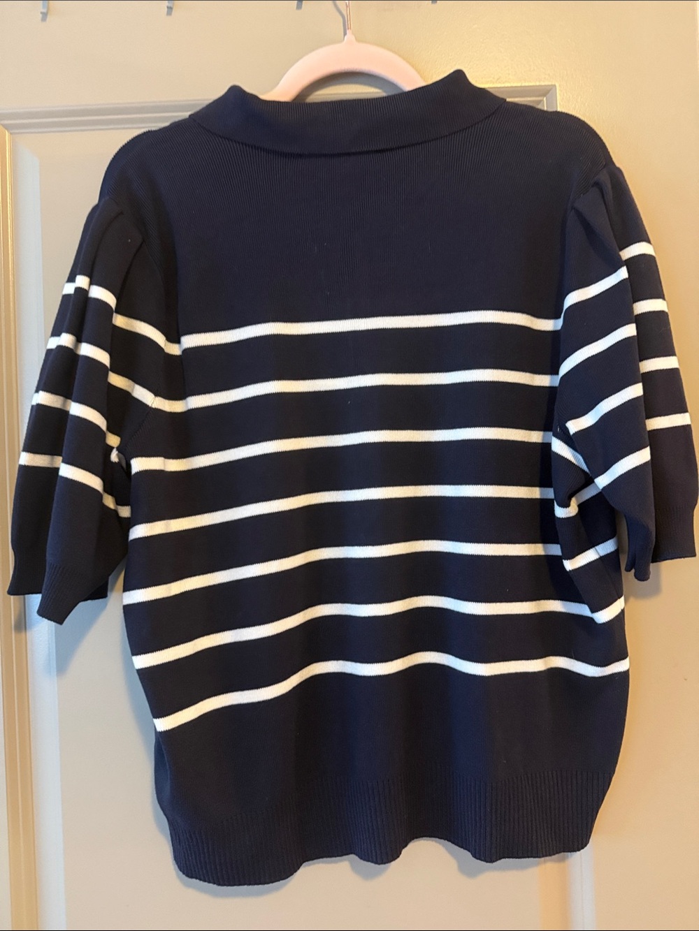 Free Assembly Stripe Polo Knit Top - Navy & White - Picture 6 of 7